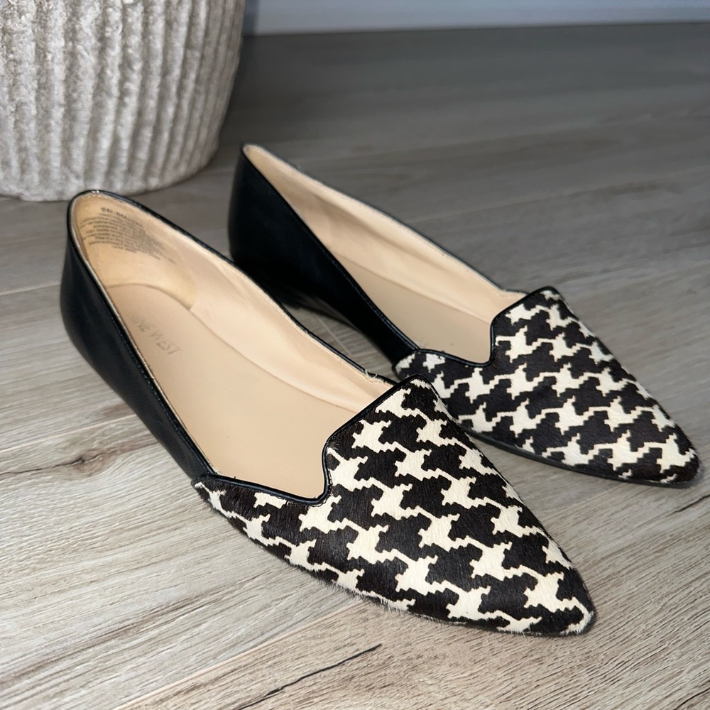 Nine West Black Houndstooth Abay Loarer Flats, Size 8 - Picture 2 of 5